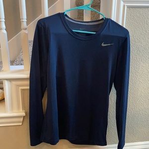 Nike women’s long-sleeve dri-fit athletic top. Navy, size small, like new